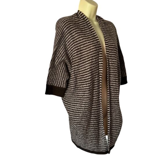 Pink Rose Brown and Cream Striped Open Front Cardigan Sweater Woman's Size Small - Picture 2 of 10